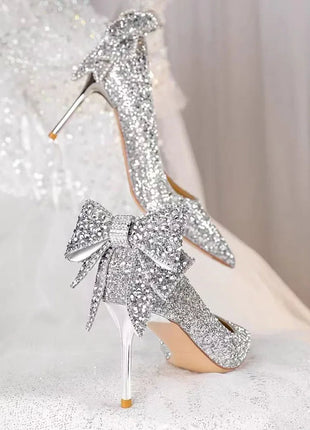 Shoes for Woman 2025 Silver Women's heeled Summer Footwear Wedding Bride Shoe Rhinestone Pointed Toe Super High Heel Diamond PlatiNum