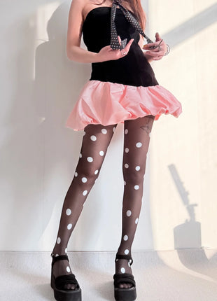 Calze in Seta a Pois Grandi Colorate, Sexy Stampa a Pois, Ultra Sottili, Collant da Donna, Accessori per Gonna JK