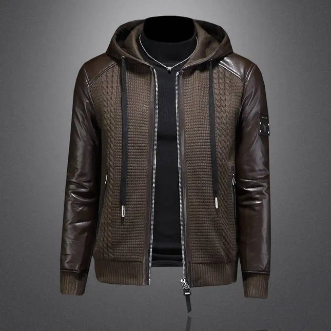 Winter Jackets Mens Duck Down Jacket Men 2025 Autumn Men's Knitted Spliced Leather Jacket Hooded Down Jacket Coat Kurtka Zimowa