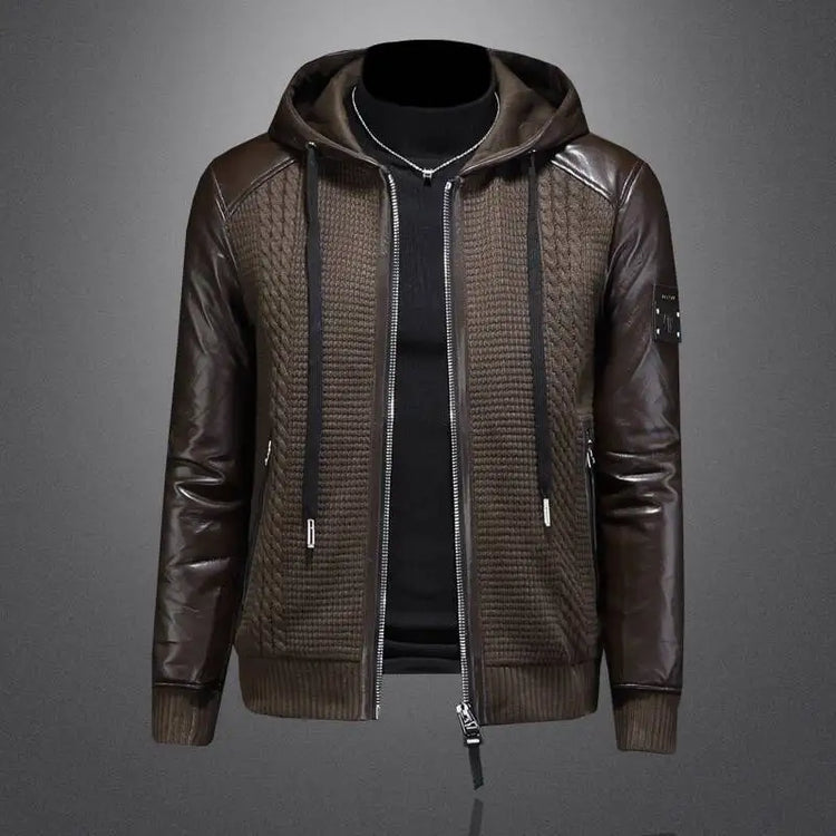 Winter Jackets Mens Duck Down Jacket Men 2025 Autumn Men's Knitted Spliced Leather Jacket Hooded Down Jacket Coat Kurtka Zimowa