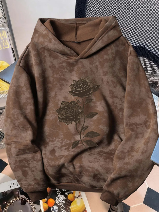 Unisex Vintage-Style Distressed Sweatshirt with Rose Print