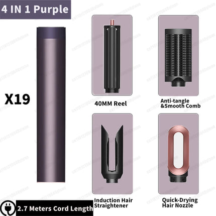 Hot Air Dryer Brush Multil Hair Styler Hair Dryer 30/40mm Auto Curling Barrels and Hair Strightenting Nozzle Hot Air Brush Wrap