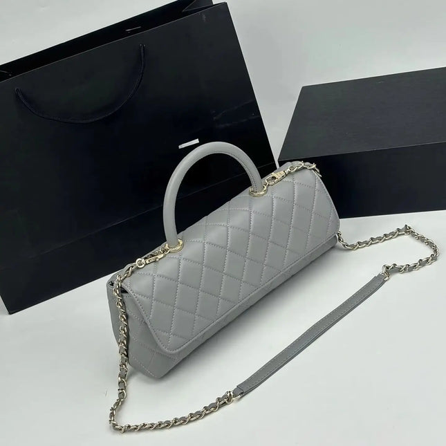 Borsa a tracolla cilindrica in maglia grigia con motivo a rombi, in pelle PU liscia, tracolla multiuso rimovibile, stile minimalista ed elegante.