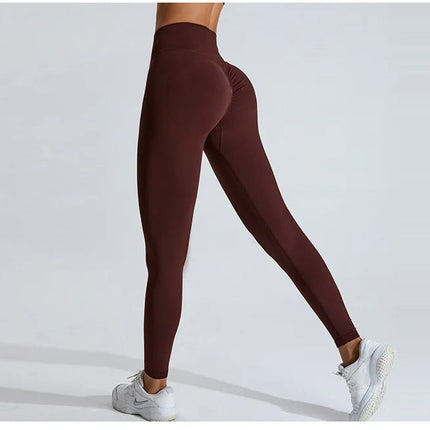 Seamless Women Solid Color High Waist Yoga Pants Sexy Hip-lifting Tight Sports Pants Women Push Up Fitness Workout Yoga Leggings PlatiNum