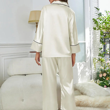 Pigiama da donna Completo da notte Completo da pigiama Pj Set Top a maniche lunghe in raso con pantaloni Pigiama da 2 pezzi Pigiama da donna