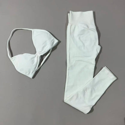 Yoga Gym Set 2 Piece Women Strappy Yoga Bra Top Workout Scrunch Shorts Sports Suit Fitness Clothes Seamless Yoga