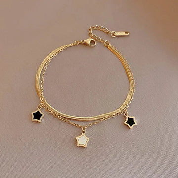 316L Stainless Steel Multilayer Chain Star Charm Necklace Bracelet For Women New Trend Jewelry Set Girls Party Gifts PlatiNum