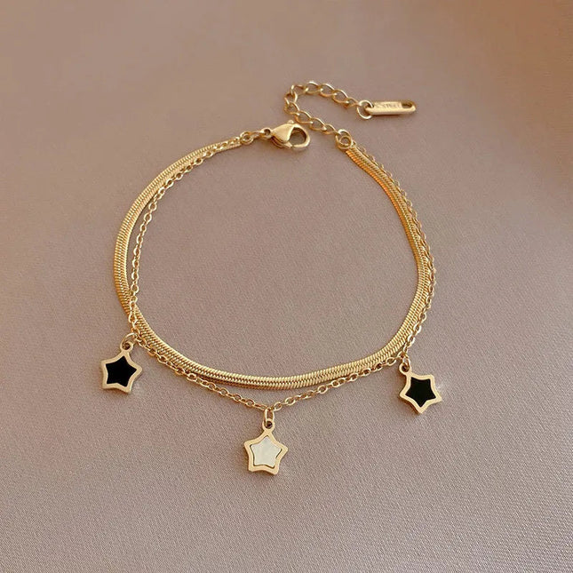 316L Stainless Steel Multilayer Chain Star Charm Necklace Bracelet For Women New Trend Jewelry Set Girls Party Gifts PlatiNum