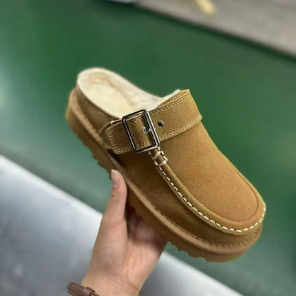 2026 New Vintage Belt Buckle Thick-soled Padded Men's and Women's Cotton Shoes Fashionable Half-trimmed Cotton Boots