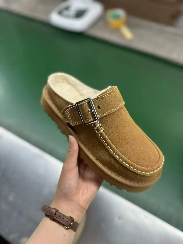 2026 New Vintage Belt Buckle Thick-soled Padded Men's and Women's Cotton Shoes Fashionable Half-trimmed Cotton Boots