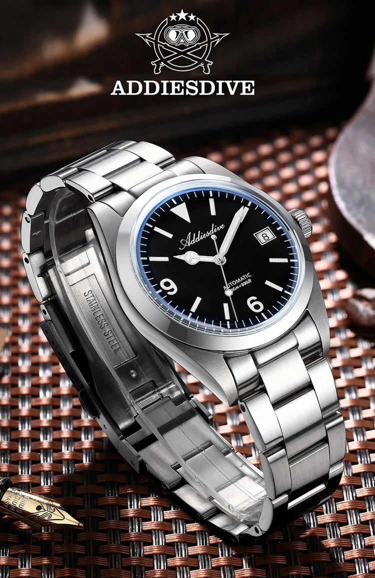 ADDIESDIVE AD2556 Men Luxury Automatic Watch ST2130 Movement 36mm Explorer Style Sapphire Bubble Crystal BGW9 Luminous 100M Wate