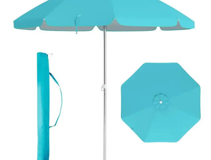 Beach Umbrella 198cm with Tilt Button, Sand Anchor, Carry Bag, Wind and Sun Protection, Blue