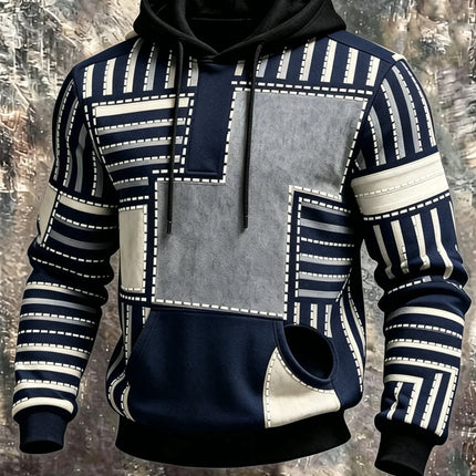 Unisex 3D Printed Hoodie Green Khaki Patchwork Block Stitch Geometric Pullover Long Sleeve Casual Street Sweatshirt Men Tops