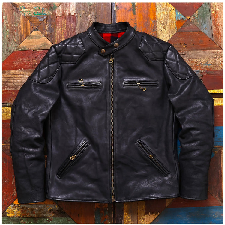 Genuine Leather Jacket Men Black Biker Coat Warm Windproof Snap Collar Zip Pockets Vintage Motorcycle Jacket Autumn Winter