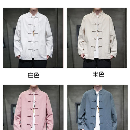 Camicie da uomo stile cinese retrò lino cotone tinta unita vestito Tang top cardigan uomo casual Kung Fu Tai Chi camicette da uomo abbigliamento