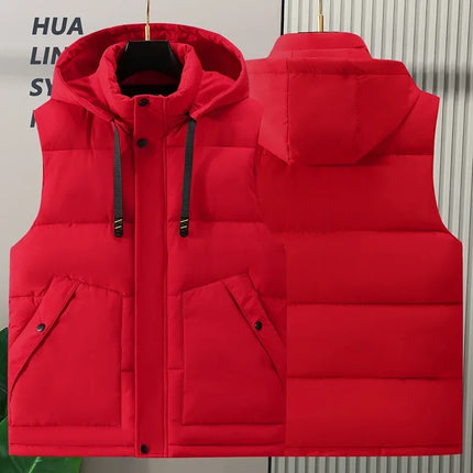 Big Size Men Padded Vest Winter Hooded Zip-up Sleeveless Jacket Padding Golf Cotton Waistcoat Work Warm Large Pocket Plus 8XL