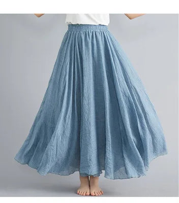 nuove gonne lunghe in cotone di lino da donna 2020 gonne lunghe a pieghe in vita elastica spiaggia Boho gonne estive vintage Faldas Saia