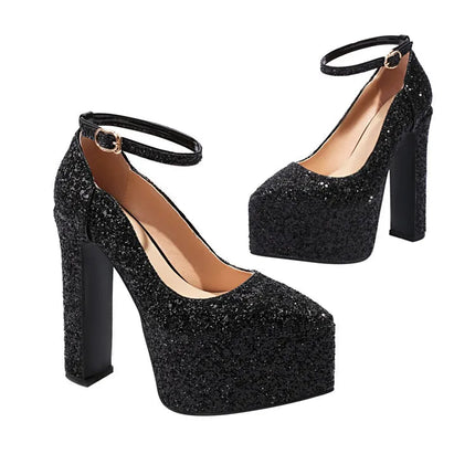 Ochanmeb Bling Bling Silver Gold Glitter Shoes Woman Ultra High Heels Platform Buckle Sequin Red Pumps Ladies Party Prom Wedding PlatiNum
