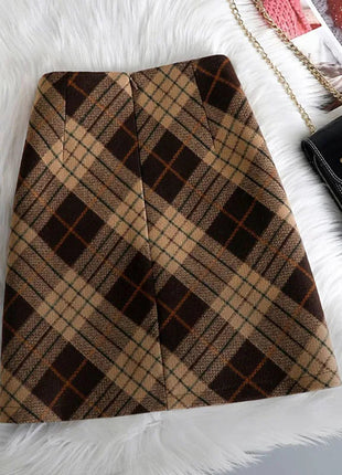 Plaid Woolen Short Skirts Women Autumn Winter New Zipper High Waist Temperament Mini Skirt Woman Retro Thicken Checked Skirts PlatiNum