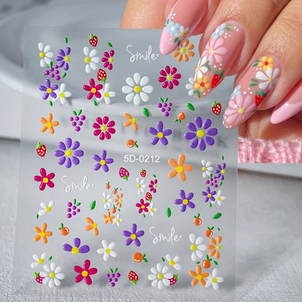 1Pc 3D Lavendar Flowers Stickers for Nails Spring Sakura Floral Leaves Self-Adhesive Sliders Decals Art Manicure for Decoration