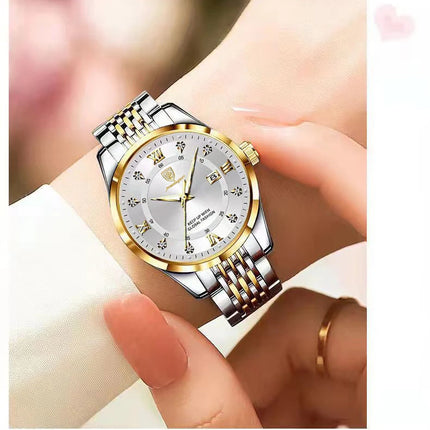 POEDAGAR Orologio da donna di lusso Orologio da donna impermeabile in acciaio inossidabile con data luminosa Orologi al quarzo da donna semplici e casual alla moda platinumshop