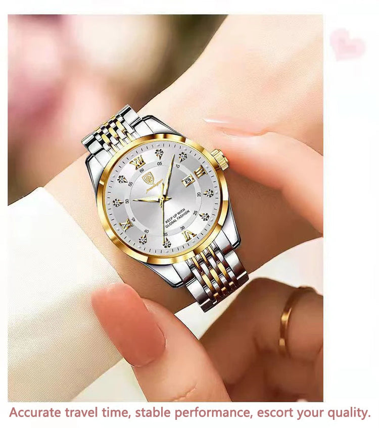 POEDAGAR Orologio da donna di lusso Orologio da donna impermeabile in acciaio inossidabile con data luminosa Orologi al quarzo da donna semplici e casual alla moda platinumshop