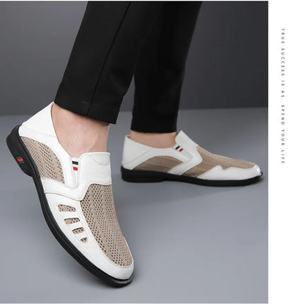 Scarpe basse formali estive maschili Scarpe casual traspiranti da uomo Scava fuori mocassini da uomo Mocassini fantastici Scarpe da esterno slip on fatte a mano