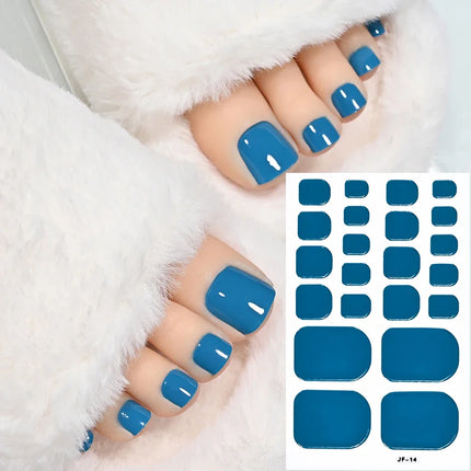 22Tips Red Christmas Baking Free Toenail Sticker Glossy Solid Color Self-adhesive Toe Nail Strips Festival Full Cover Foot Wraps2028