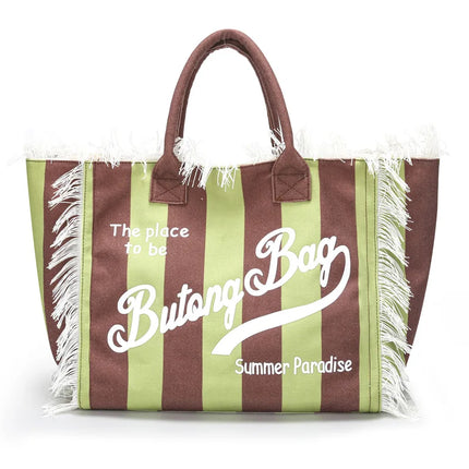 Borsa tote a righe da donna con colori contrastanti Borsa a tracolla con lettere alla moda Borsa da pendolarismo per ascelle di grande capacità