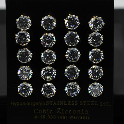 LUXUSTEEL 10 paia/set 3-10mm Orecchini in cristallo bianco trasparente per donna uomo Acciaio inossidabile Zircone CZ Piercing all'orecchio all'ingrosso platinumshop
