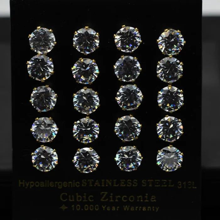 LUXUSTEEL 10 paia/set 3-10mm Orecchini in cristallo bianco trasparente per donna uomo Acciaio inossidabile Zircone CZ Piercing all'orecchio all'ingrosso platinumshop