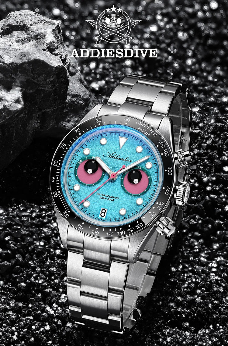ADDIESDIVE Luxury Men's Watch AD2557 VK64 Quartz Chronograph 40mm Ceramic Bezel BGW9 Luminous 100M Waterproof Fashion Watch