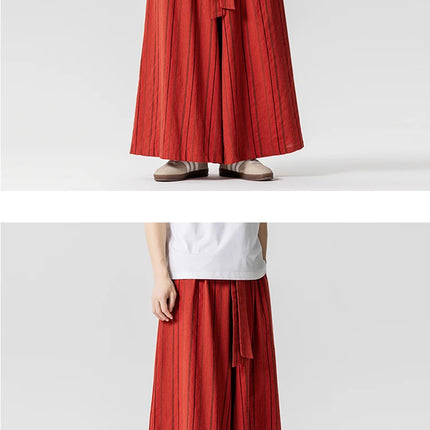 Pantaloni a righe da uomo in cotone e lino, comodi e traspiranti, pantaloni a gamba larga, kimono, samurai giapponese, pantaloni alla moda larghi casual da uomo