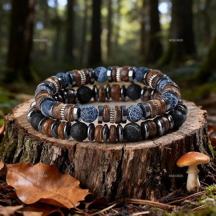 Set di braccialetti con perline in pietra naturale da uomo da 2 pezzi, gioielli da uomo in stile retrò fatto a mano all'aperto, regalo da uomo platinumshop