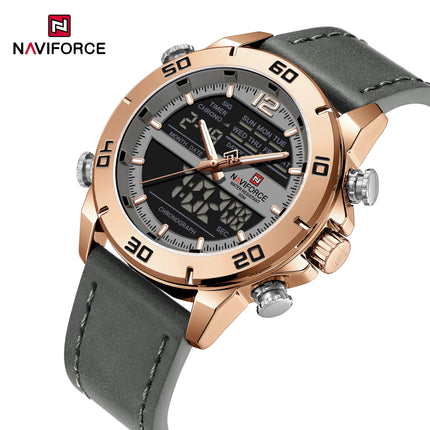 NAVIFORCE Orologio alla moda da uomo con cinturino in vera pelle Movimento al quarzo resistente all'acqua 30M Display luminoso con giorno e data F platinumshop