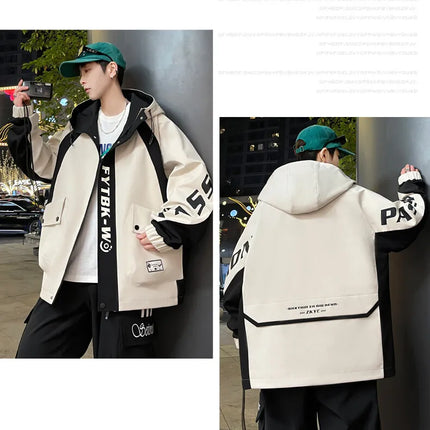 Fashion 2026 Spring Autumn Men's Casual Hooded Jackets Youth High Quality Streetwear Loose Coat Outdoor Windbreaker Top Clothing