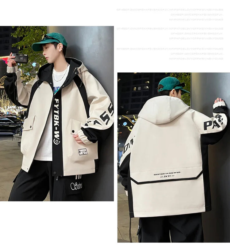 Fashion 2026 Spring Autumn Men's Casual Hooded Jackets Youth High Quality Streetwear Loose Coat Outdoor Windbreaker Top Clothing