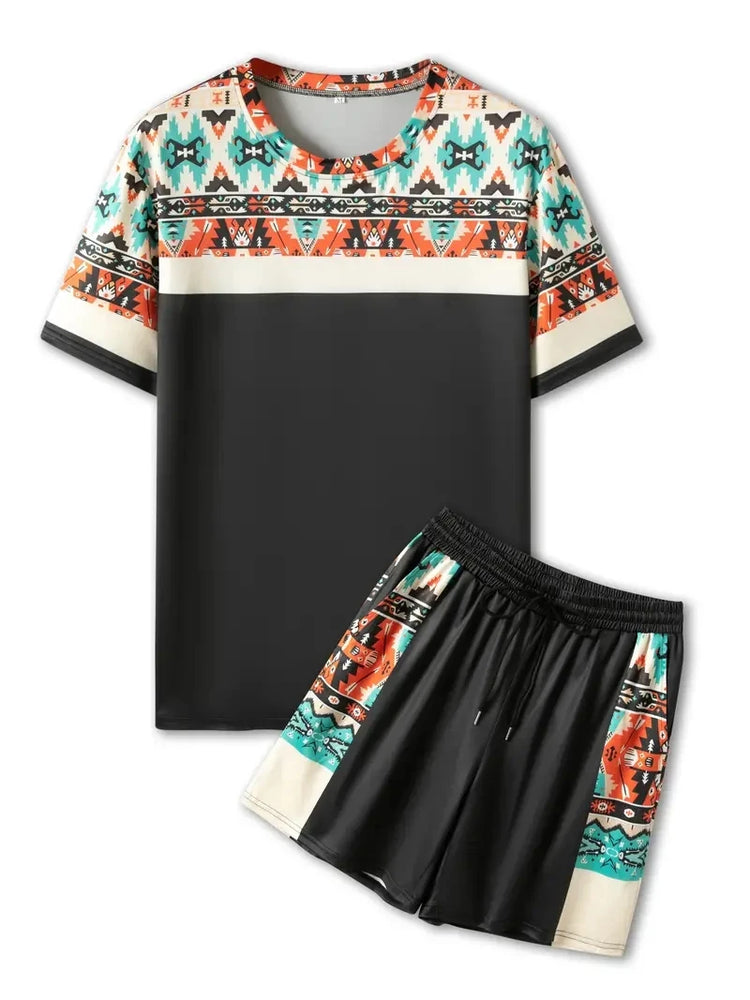Nuovo vestito da uomo in due pezzi con stampa scozzese moda estate O-colletto Polo a maniche corte + pantaloncini abito da uomo in due pezzi