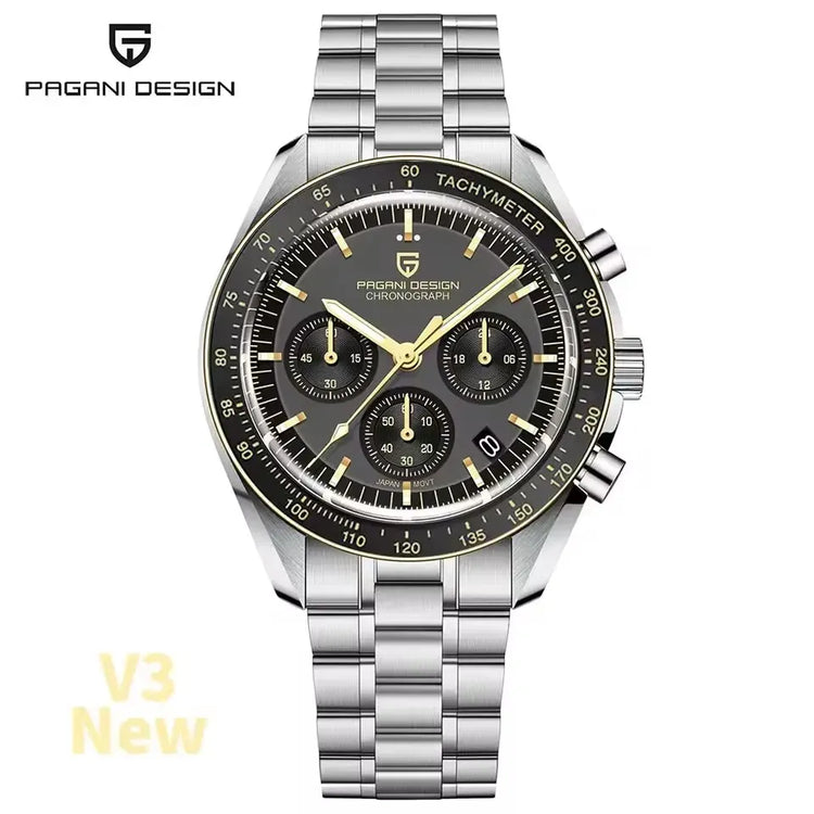 PAGANI DESIGN 500 Orologio da Uomo di Lusso con Tachimetro Circolare, Cronografo Sportivo, Vetro Zaffiro AR, Movimento Giapponese, Acciaio 316L, Luminoso