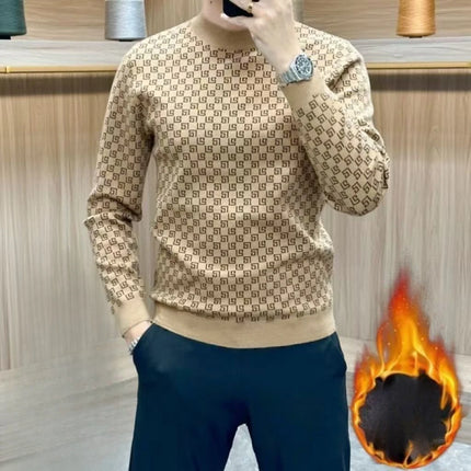 Autumn Winter New Koreon Fashion Fleece Thicken Warm T-Shirt Men Clothing O-Neck Long Sleeve Casual Pullover Bottoming Tops
