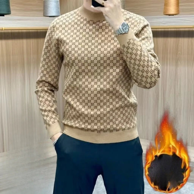 Autumn Winter New Koreon Fashion Fleece Thicken Warm T-Shirt Men Clothing O-Neck Long Sleeve Casual Pullover Bottoming Tops