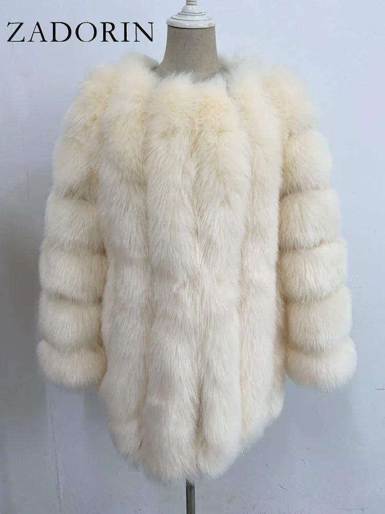 ZADORIN S-4XL Winter Luxury Faux Fox Fur Coat Slim Long Pink Red Blue Faux Fur Jacket Women Fake Fur Coats Manteau Fourrure