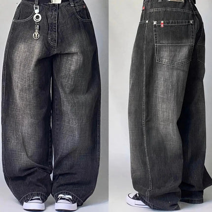 Street Vintage Jeans New Y2K Harajuku Wash Blue Multiple pockets Baggy Jeans Denim Pants Mens Womens High Waist Wide Trousers PlatiNum