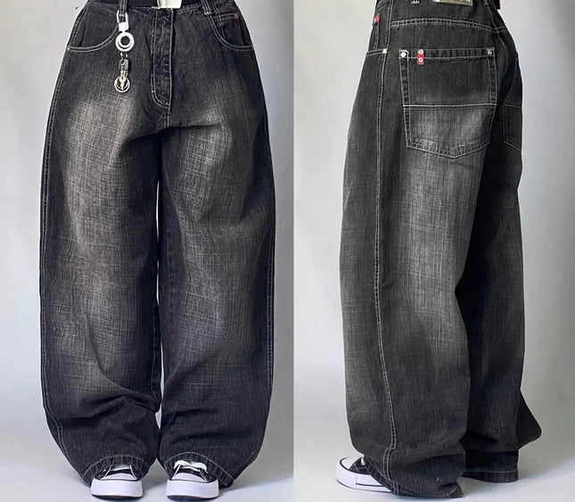 Street Vintage Jeans New Y2K Harajuku Wash Blue Multiple pockets Baggy Jeans Denim Pants Mens Womens High Waist Wide Trousers PlatiNum