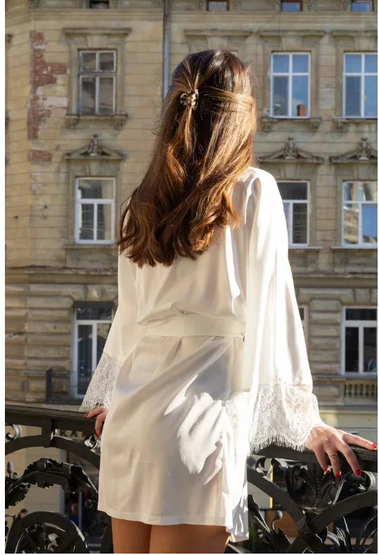 Abito lungo in seta Abito da boudoir bianco Abito da boudoir in seta Abito da sposa Kimono Abito da