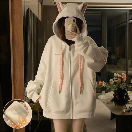 2025 Cute Girls Spring And Autumn New Cute Cat's Ears Hooded Coat Collection Casual Fashion Versatile Trends Lazy Wind