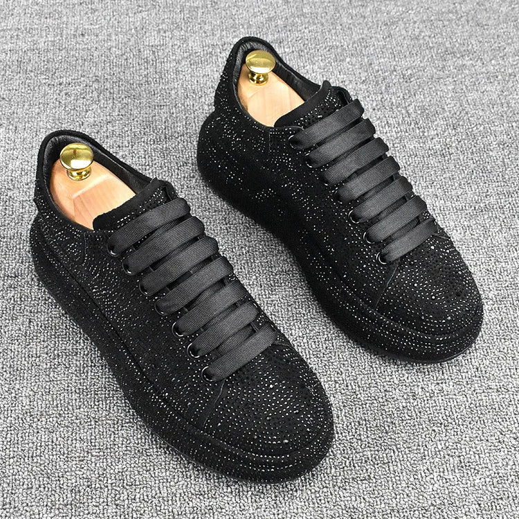 men's luxury fashion punk hip hop platform shoes lace-up cow suede leather rhinestone derby shoe designer sneakers mans footwear