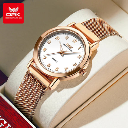 OPK 8115 Orologio da donna Orologio da polso al quarzo originale alla moda semplice Cinturino in maglia di acciaio inossidabile Orologio impermeabile per donna Reloj platinumshop