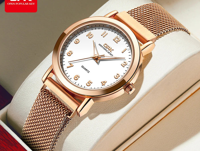 OPK 8115 Orologio da donna Orologio da polso al quarzo originale alla moda semplice Cinturino in maglia di acciaio inossidabile Orologio impermeabile per donna Reloj platinumshop