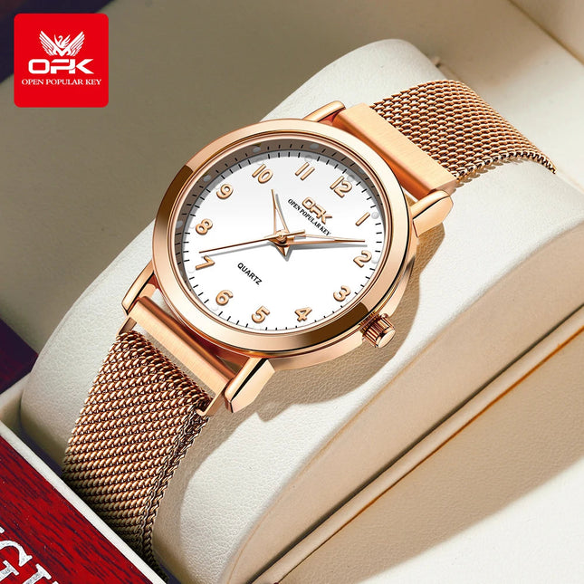 OPK 8115 Orologio da donna Orologio da polso al quarzo originale alla moda semplice Cinturino in maglia di acciaio inossidabile Orologio impermeabile per donna Reloj platinumshop